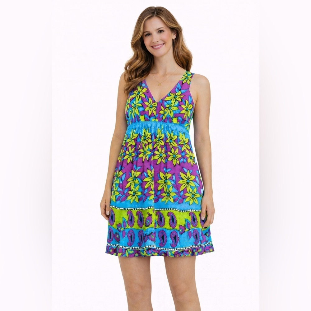 💜 NWT! Chaudry KC Vibrant Boho Babydoll Swing Mini Dress
